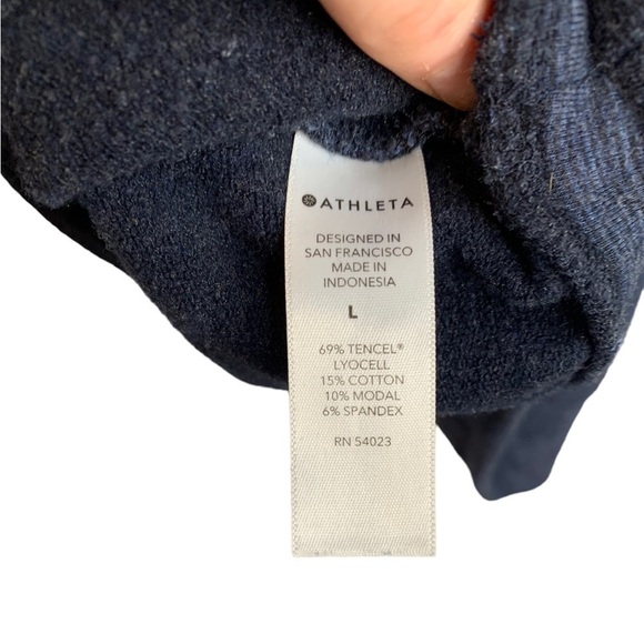 Athleta Studio to Street Printed Sweatshirt Stripe Navy Heather Large - Picture 5 of 9